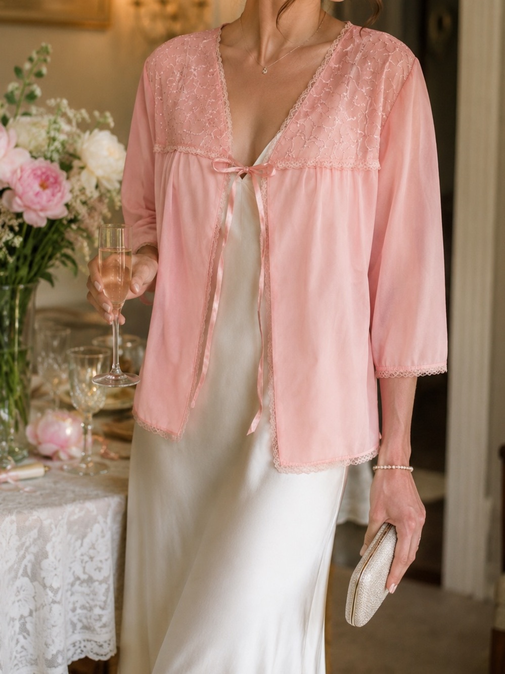 Vintage Bed Jacket Satin Bed Jacket Boudoir, Baby Doll